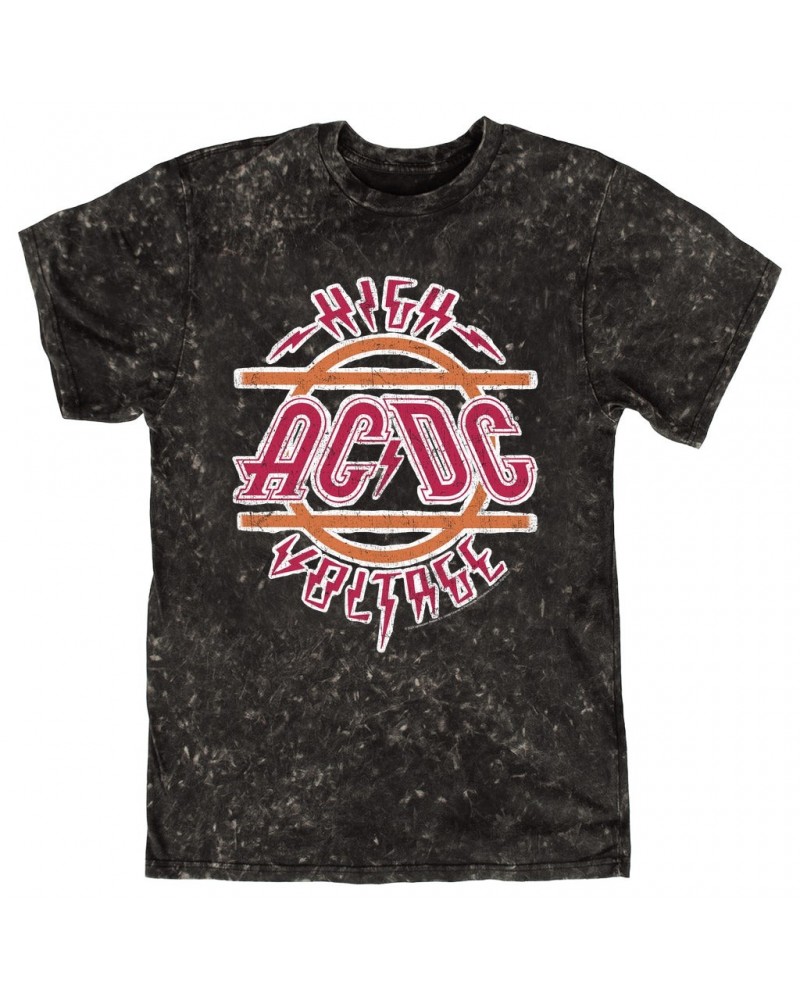 AC/DC T-shirt | Retro Red And Orange High Voltage Distressed Mineral Wash Shirt $8.99 Shirts