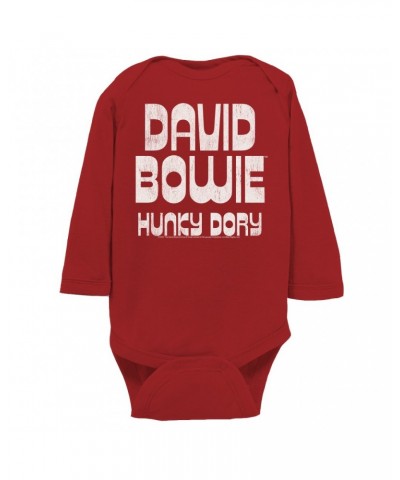 David Bowie Long Sleeve Bodysuit | Hunky Dory Logo Distressed Bodysuit $12.98 Shirts