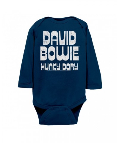 David Bowie Long Sleeve Bodysuit | Hunky Dory Logo Distressed Bodysuit $12.98 Shirts