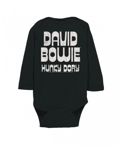 David Bowie Long Sleeve Bodysuit | Hunky Dory Logo Distressed Bodysuit $12.98 Shirts