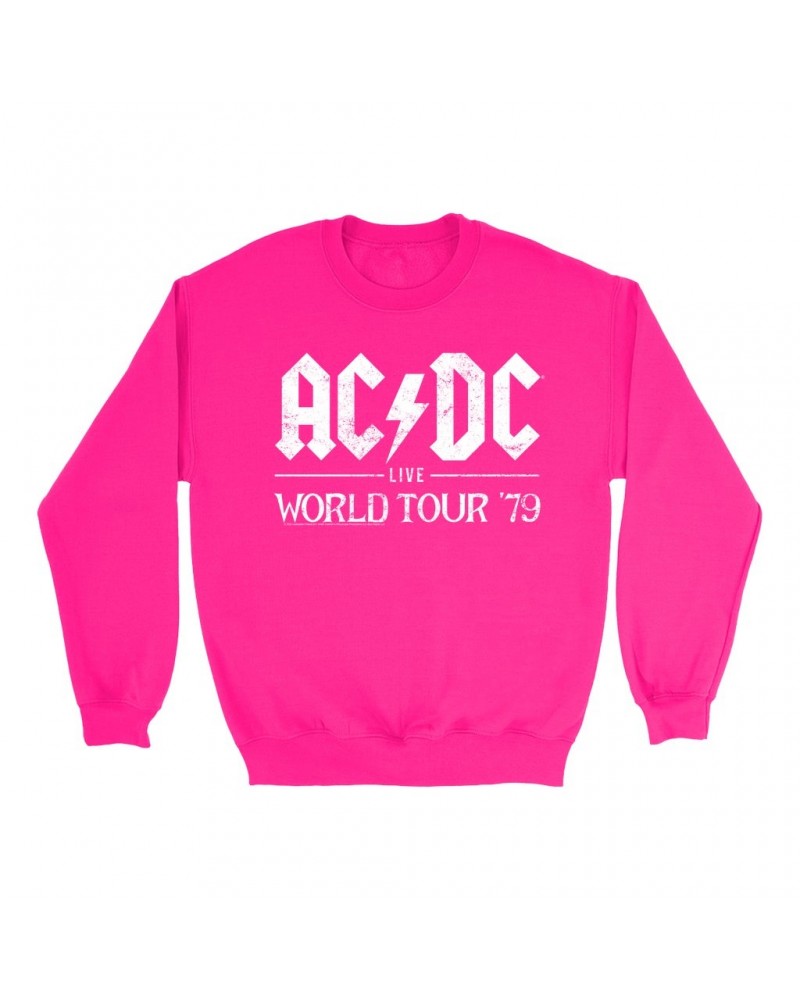 AC/DC Bright Colored Sweatshirt | Live In Concert 1979 Distressed Sweatshirt $13.28 Sweatshirts