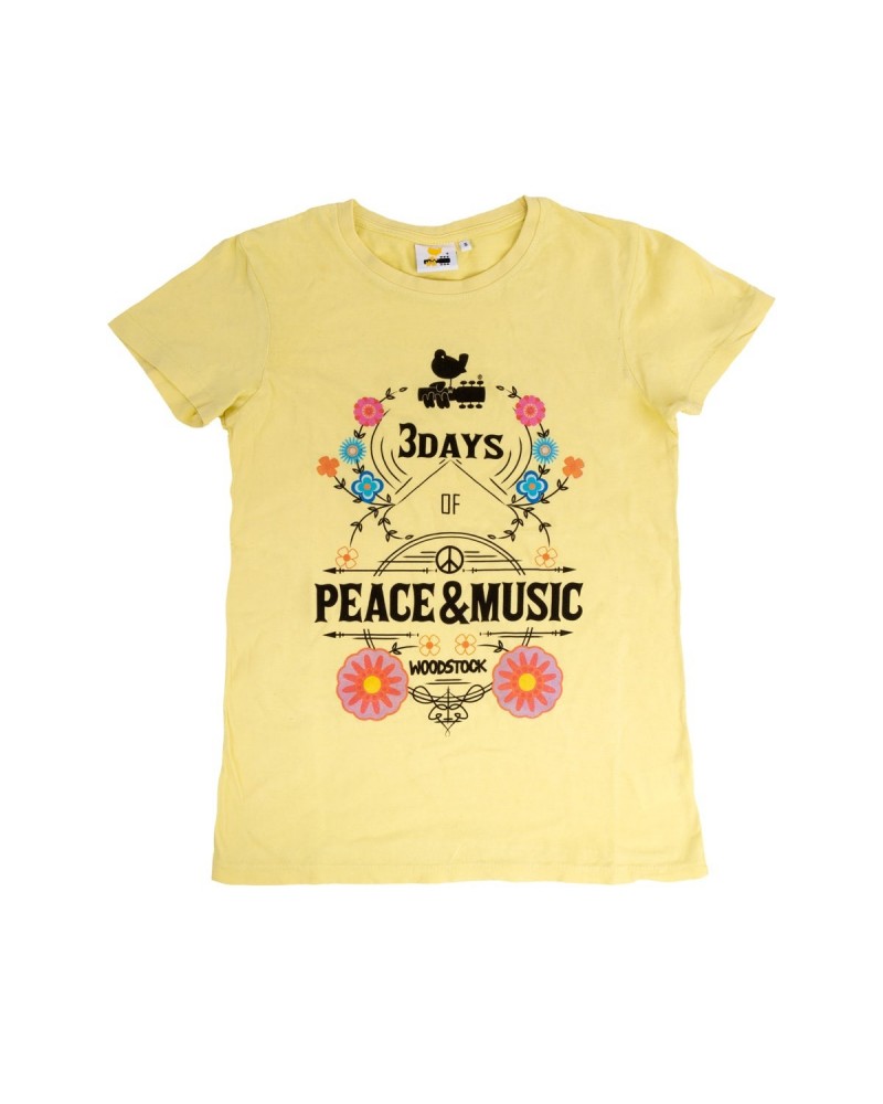 Woodstock 3 Days Of Peace And Music Yellow Flower Logo T-Shirt $3.88 Shirts