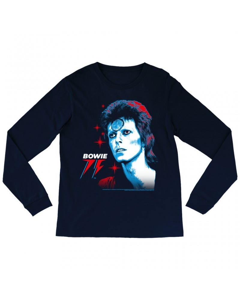 David Bowie Long Sleeve Shirt | Ziggy Stardust Celebrating 75th Shirt $12.88 Shirts