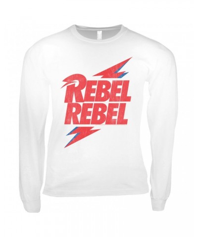 David Bowie Long Sleeve Shirt | Rebel Rebel Lightning Bolt Distressed Shirt $14.98 Shirts