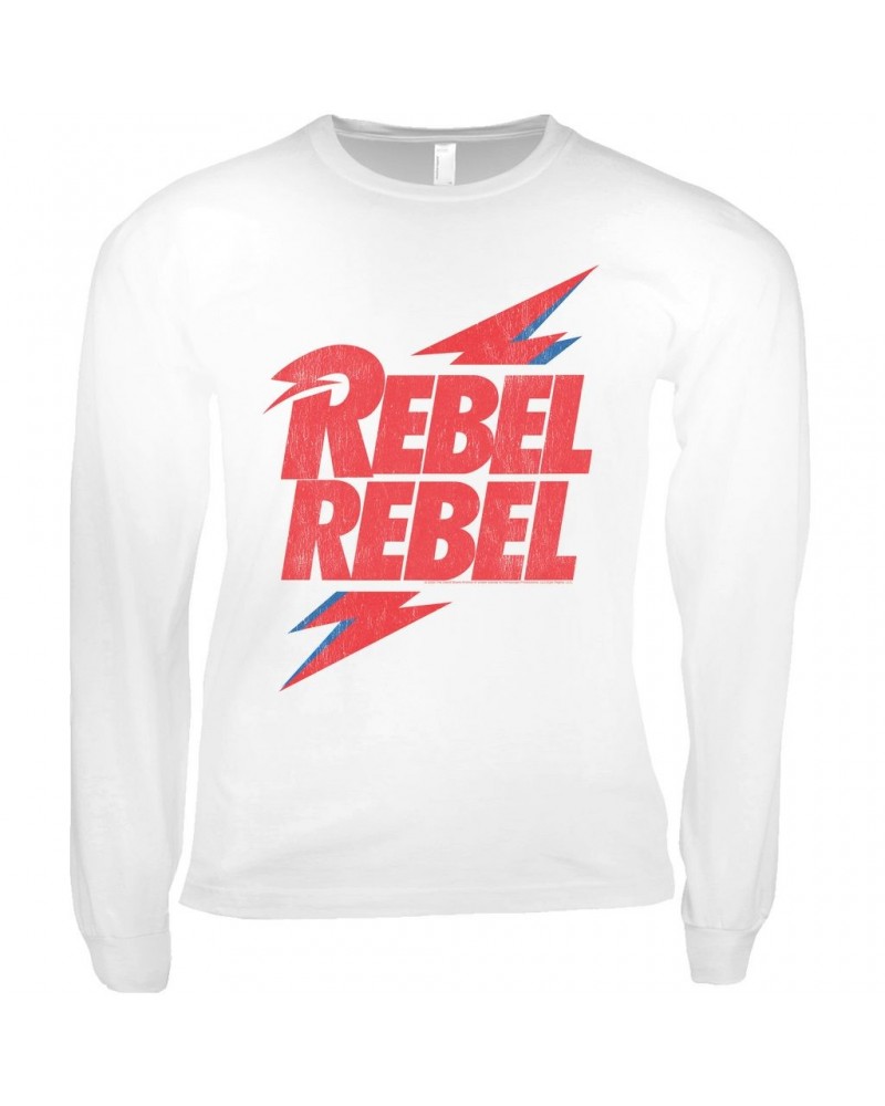 David Bowie Long Sleeve Shirt | Rebel Rebel Lightning Bolt Distressed Shirt $14.98 Shirts