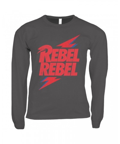 David Bowie Long Sleeve Shirt | Rebel Rebel Lightning Bolt Distressed Shirt $14.98 Shirts