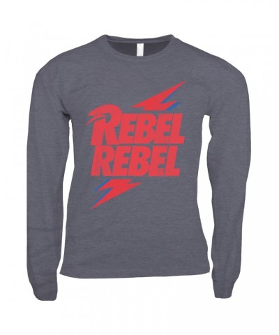 David Bowie Long Sleeve Shirt | Rebel Rebel Lightning Bolt Distressed Shirt $14.98 Shirts