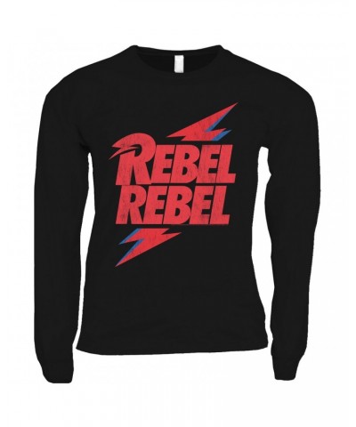 David Bowie Long Sleeve Shirt | Rebel Rebel Lightning Bolt Distressed Shirt $14.98 Shirts