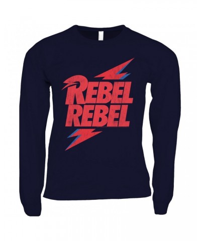 David Bowie Long Sleeve Shirt | Rebel Rebel Lightning Bolt Distressed Shirt $14.98 Shirts