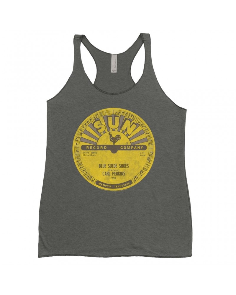 Carl Perkins Ladies' Tank Top | Blue Suede Shoes Record Label Distressed Shirt $11.58 Shirts