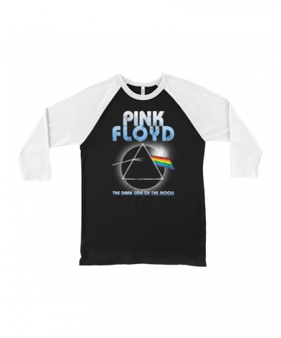 Pink Floyd 3/4 Sleeve Baseball Tee | Blue Retro Dark Side Of The Moon Design Distressed Shirt $11.98 Shirts