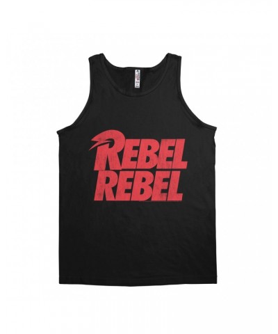 David Bowie Unisex Tank Top | Rebel Rebel Logo Distressed Shirt $9.98 Shirts