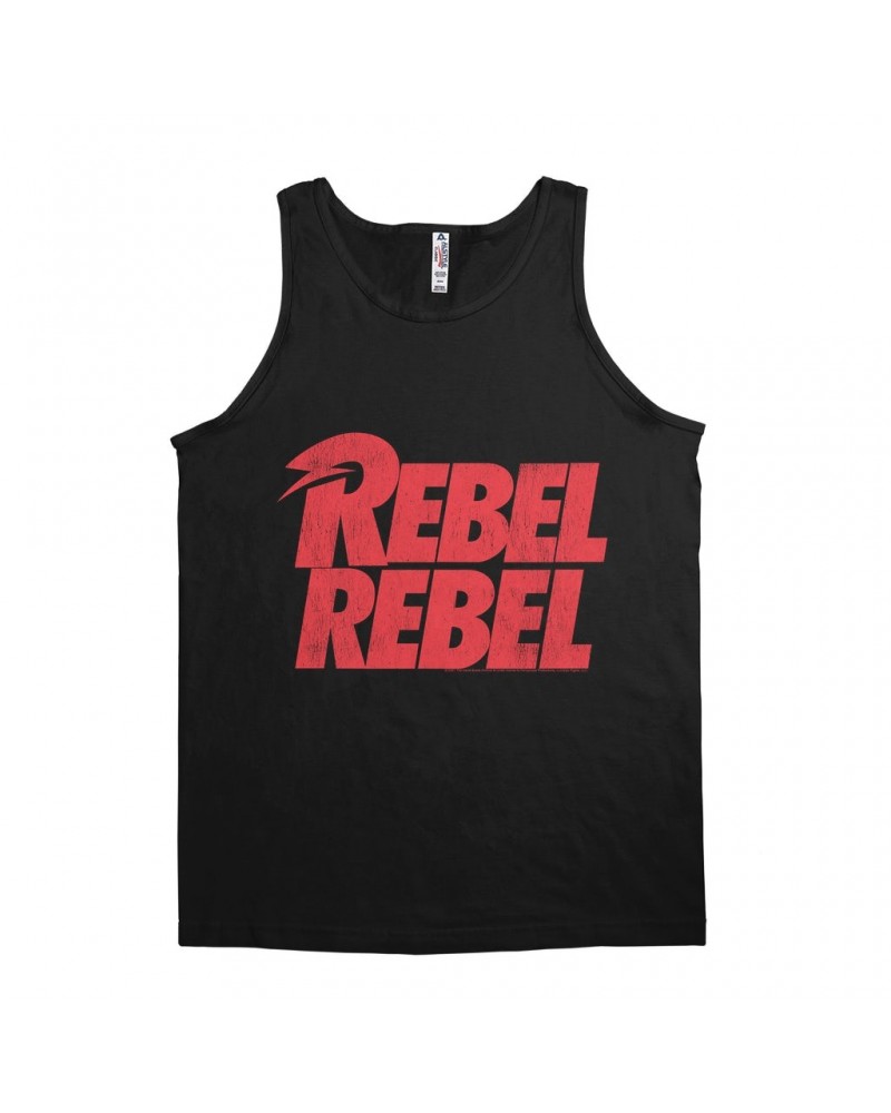 David Bowie Unisex Tank Top | Rebel Rebel Logo Distressed Shirt $9.98 Shirts