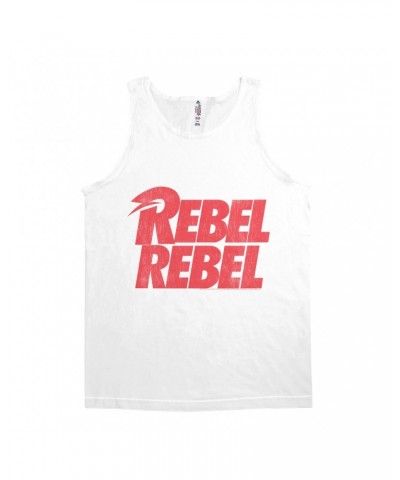 David Bowie Unisex Tank Top | Rebel Rebel Logo Distressed Shirt $9.98 Shirts