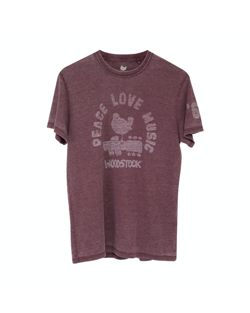 Woodstock Peace Love and Woodstock Maroon T-Shirt $8.50 Shirts