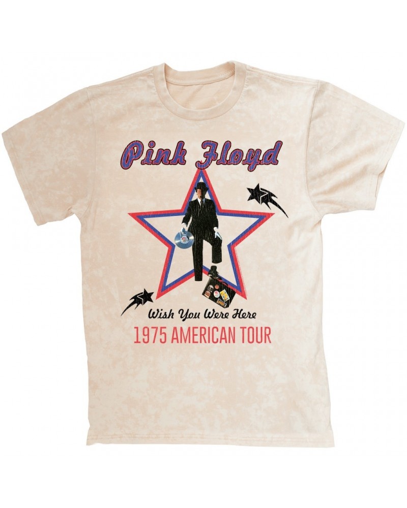 Pink Floyd T-shirt | Wish You Were Here 1975 American Tour Distressed Mineral Wash Shirt $14.08 Shirts