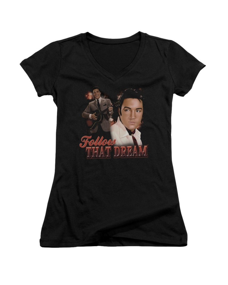 Elvis Presley Junior's V-Neck Shirt | FOLLOW THAT DREAM Junior's Tee $5.58 Shirts