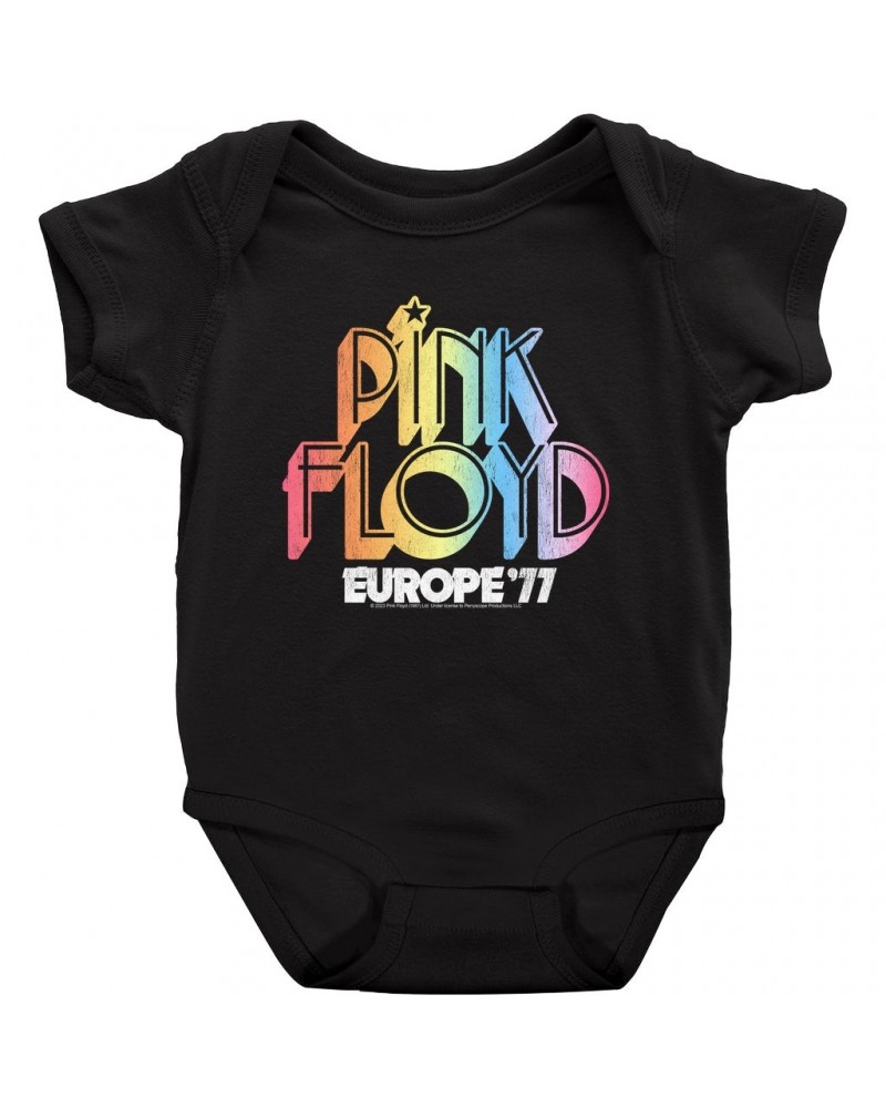 Pink Floyd Baby Short Sleeve Bodysuit | Europe '77 Rainbow Ombre Tour Distressed Bodysuit $9.18 Kids