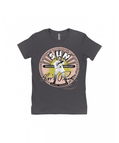 Elvis Presley Sun Records Ladies' Boyfriend T-Shirt | SIgnature With Burst Sun Records Shirt $8.48 Shirts