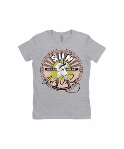 Elvis Presley Sun Records Ladies' Boyfriend T-Shirt | SIgnature With Burst Sun Records Shirt $8.48 Shirts