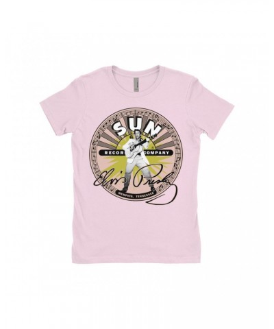 Elvis Presley Sun Records Ladies' Boyfriend T-Shirt | SIgnature With Burst Sun Records Shirt $8.48 Shirts