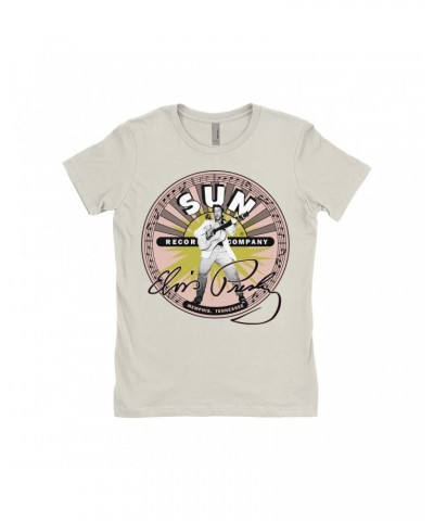 Elvis Presley Sun Records Ladies' Boyfriend T-Shirt | SIgnature With Burst Sun Records Shirt $8.48 Shirts