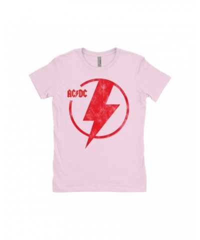 AC/DC Ladies' Boyfriend T-Shirt | Logo Lightning Bolt Red Distressed Shirt $10.98 Shirts